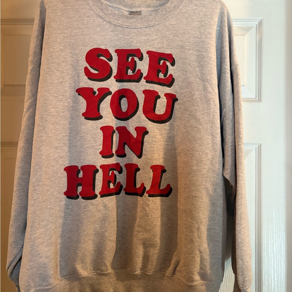 Gildan Gray Crewneck Sweater with Red Text